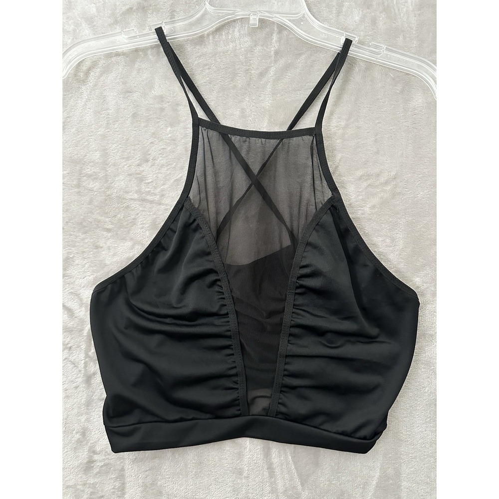 Womens Top Size 29 Black Sheer Sleeveless Cropped Halter Neck